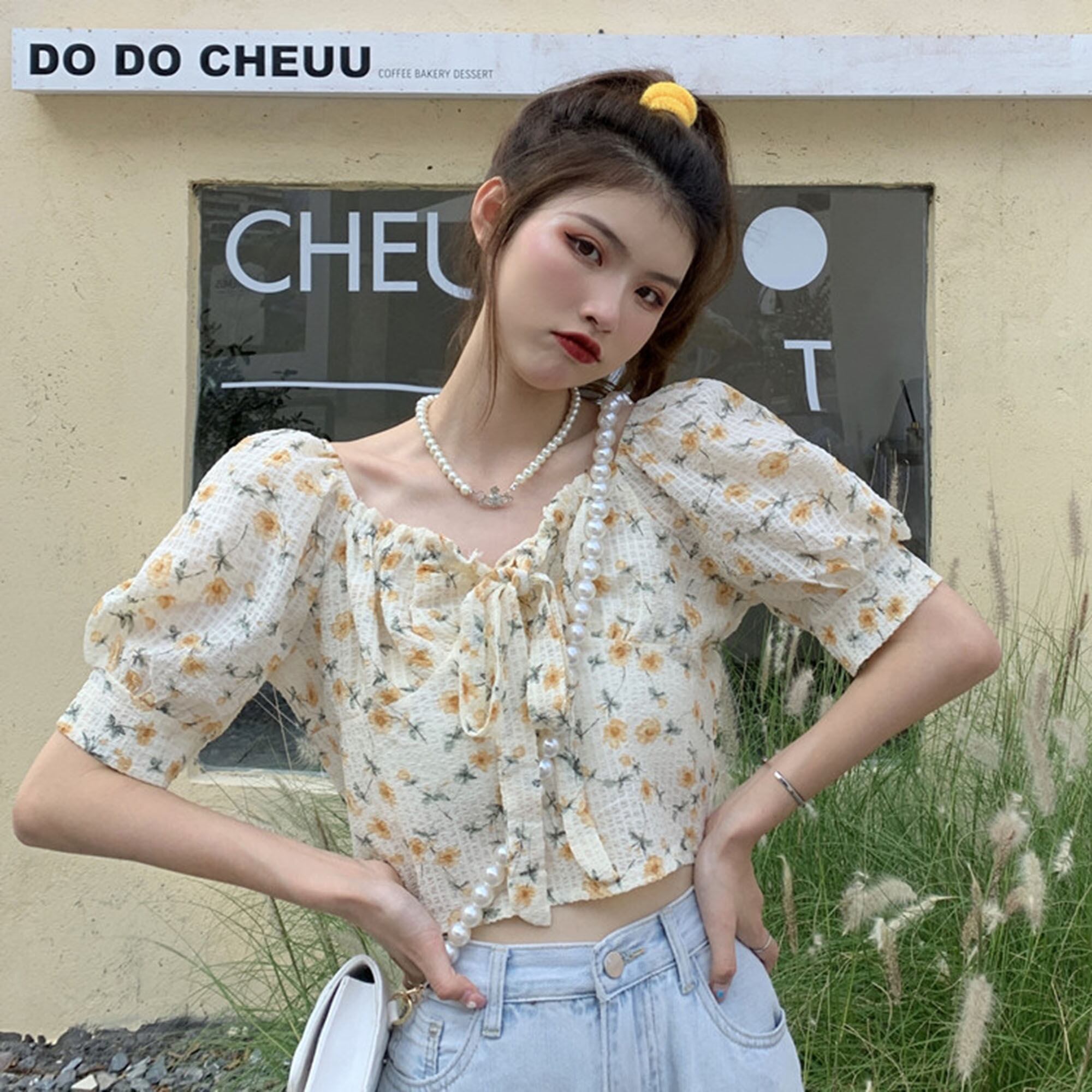 フローラルブラウス シャツ レディースサマースタイルショート 大人ガーリー スウィート キュート カジュアル 夏物 花柄 YY-ファッション79157956165