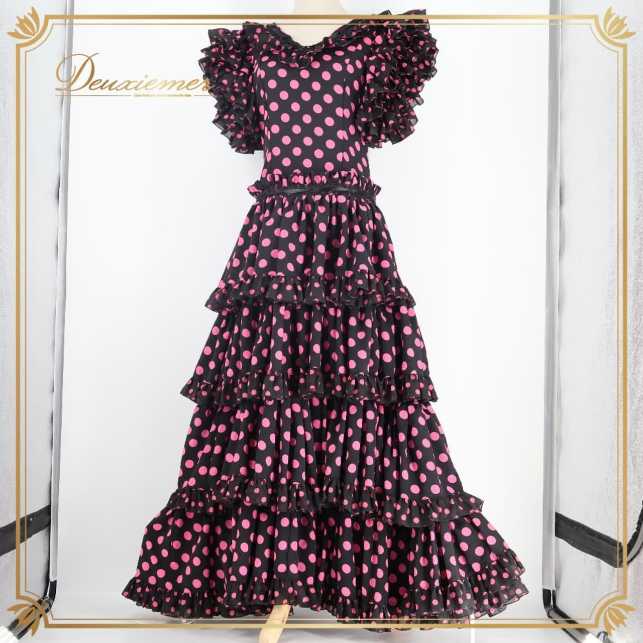 フラメンコ 衣装 prima boutique プリマブティック ドレス ワンピース ブラック系 ピンク系 黒 ピンク 水玉 ドット ボランテ フリル ダンス パーティ 発表会 リボン ダンス衣装 舞台衣装 発表会衣装 コスチューム レディース