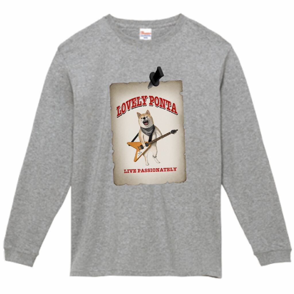 ギターぽん太/ロンT/グレー