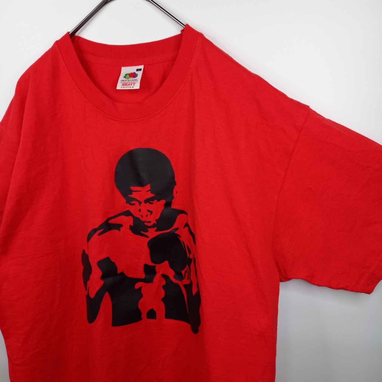 90s　フルーツオブザルーム　半袖　プリントTシャツ　モハメド・アリ　レッド　L
