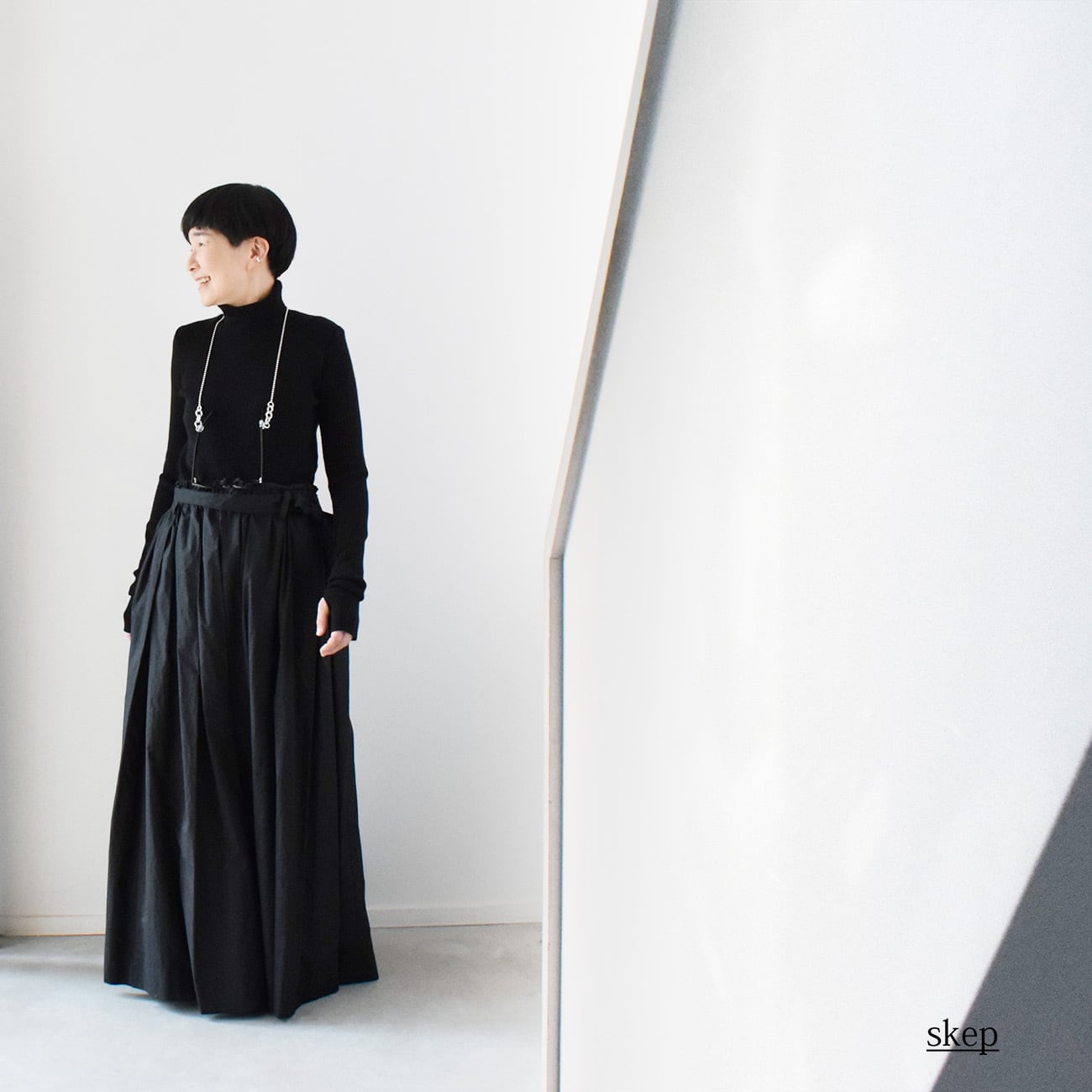 コットンボリュームギャザースカート：黒［SK19LSBK］ | skep-online shop