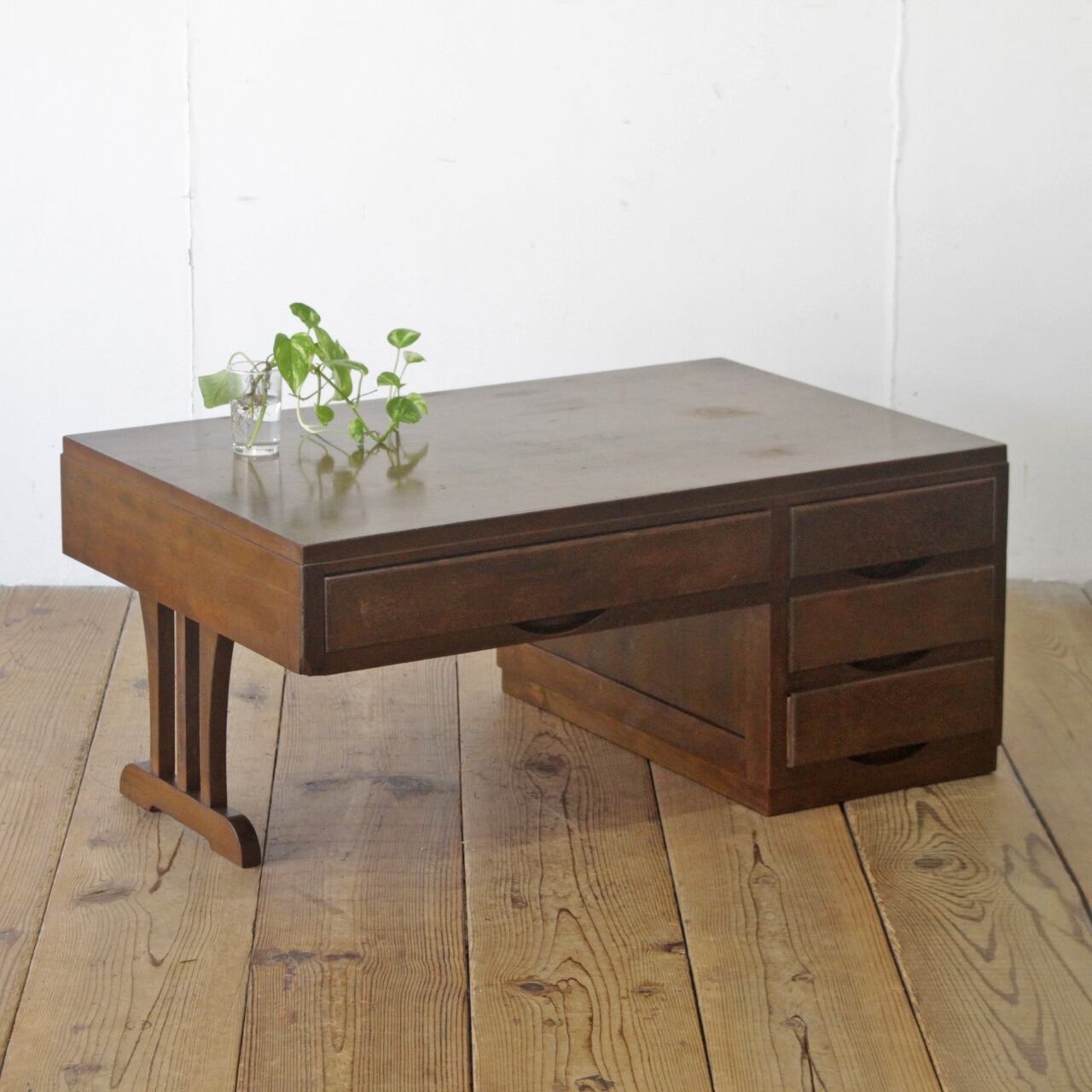 レトロ 文机 座卓 抽斗 引き出し 2杯 書斎 学習机 無垢材 ヴィンテージ レトロ 文机 座卓 抽斗 引き出し 2杯 書斎 学習机 無垢材 ヴィンテージ