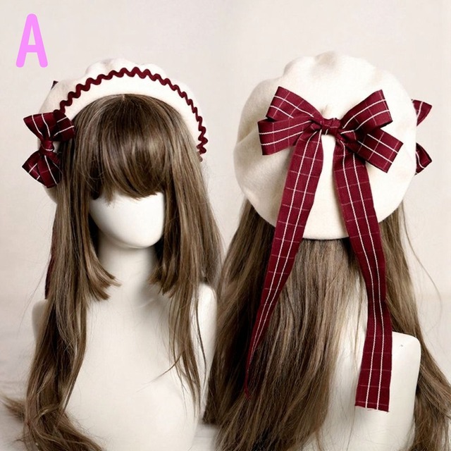 【全22色】バックロングリボン付きベレー帽