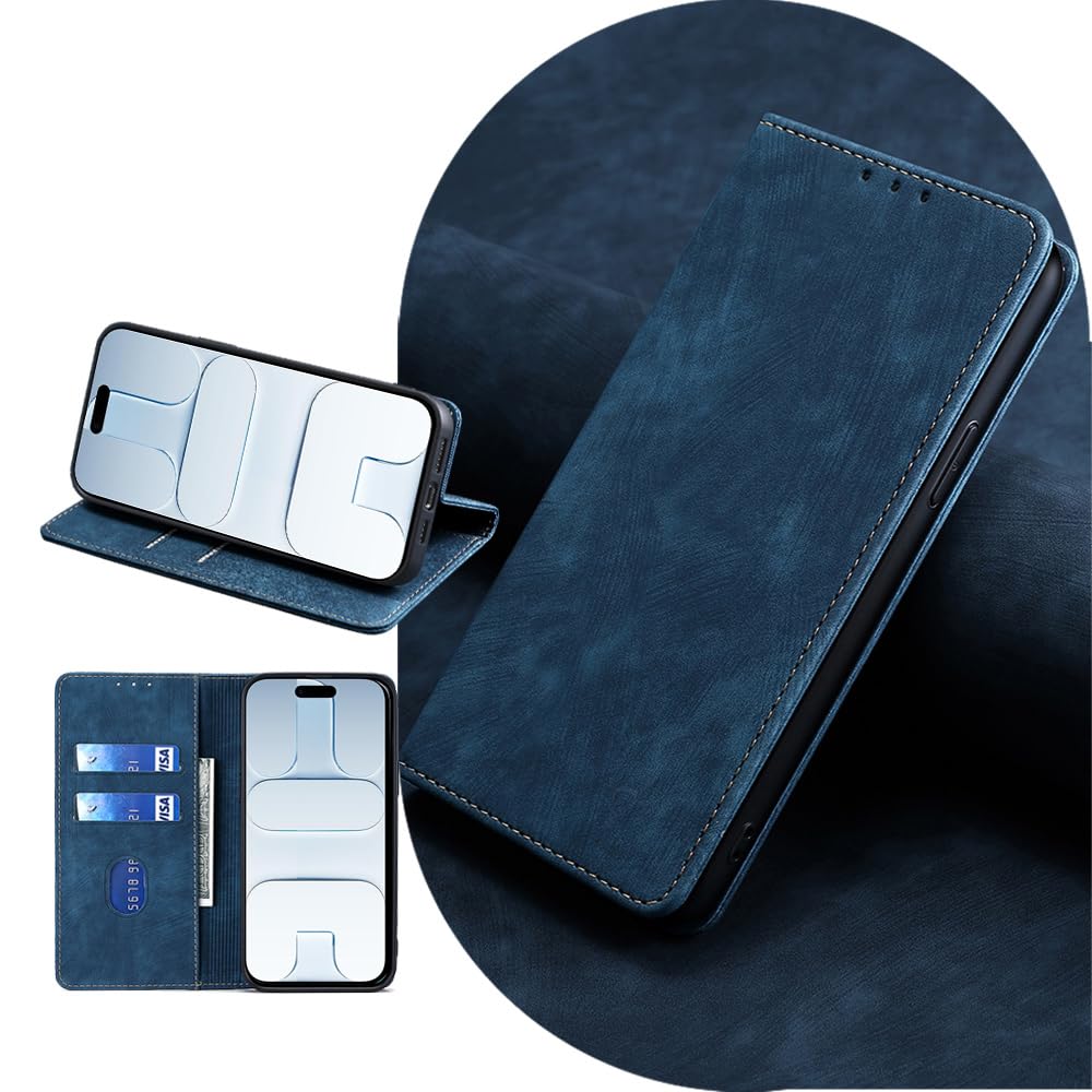 AiMaoo iPhone Air (17 Air) 対応 ケース 手帳型 スタンド機能 ブルー