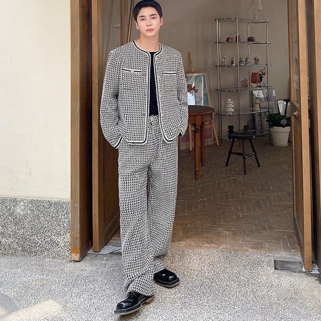 予約販売】メンズ セットアップ スーツ ノーカラー モノトーン  