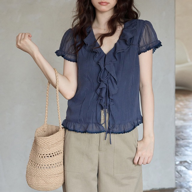 ruffle tie sheer blouse