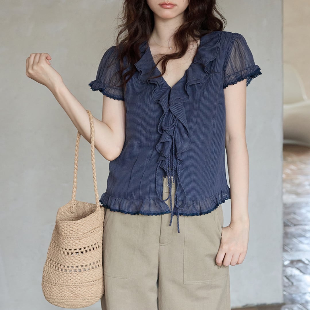 ruffle tie sheer blouse