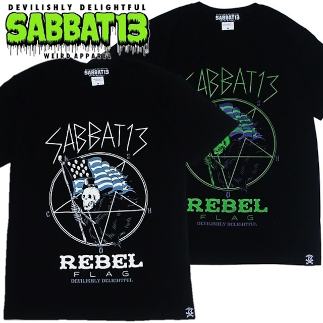 【30%OFF SALE】SABBAT13 / サバトサーティーン / サバト13「REBEL T-sh」Ｔシャツ 黒 ブラック 緑 グリーン 半袖 スカル ドクロ メンズ レディース ロック パンク バンド ROCK PUNK フェス wrong city ギフト ラッピング無料 ステージ衣装 Rogia