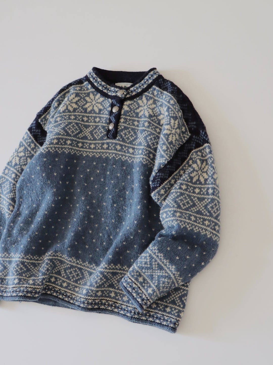 ●90s made in USA L.L.Bean blue color nordic sweater