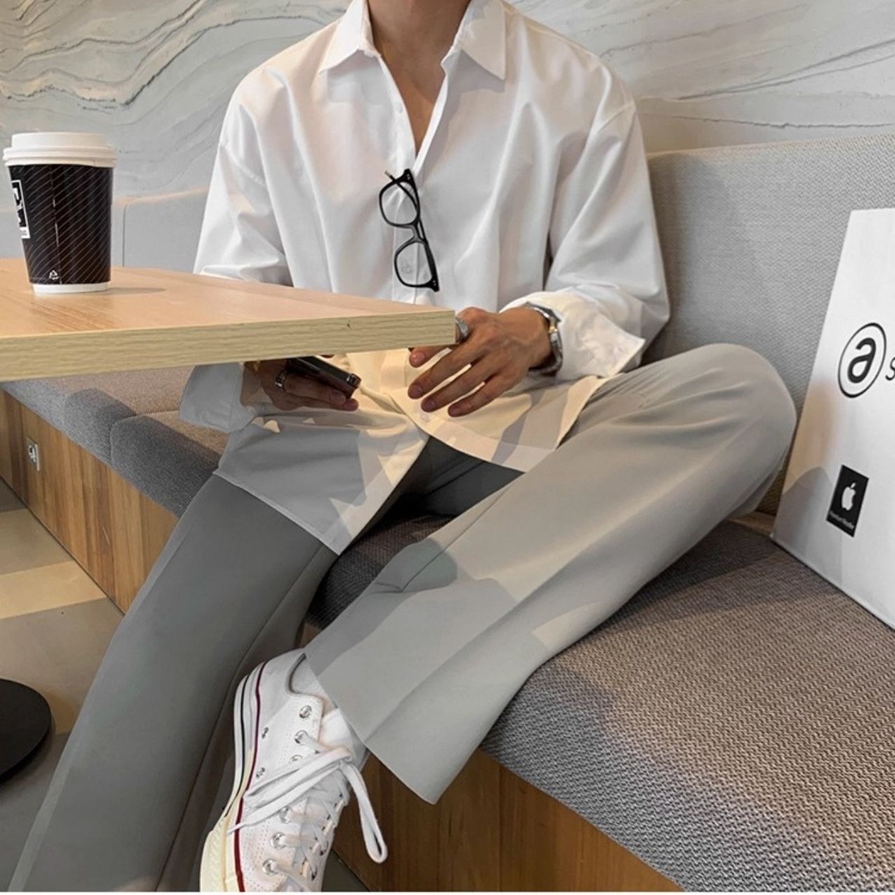 カジュアルシンプル無地シャツ　1211