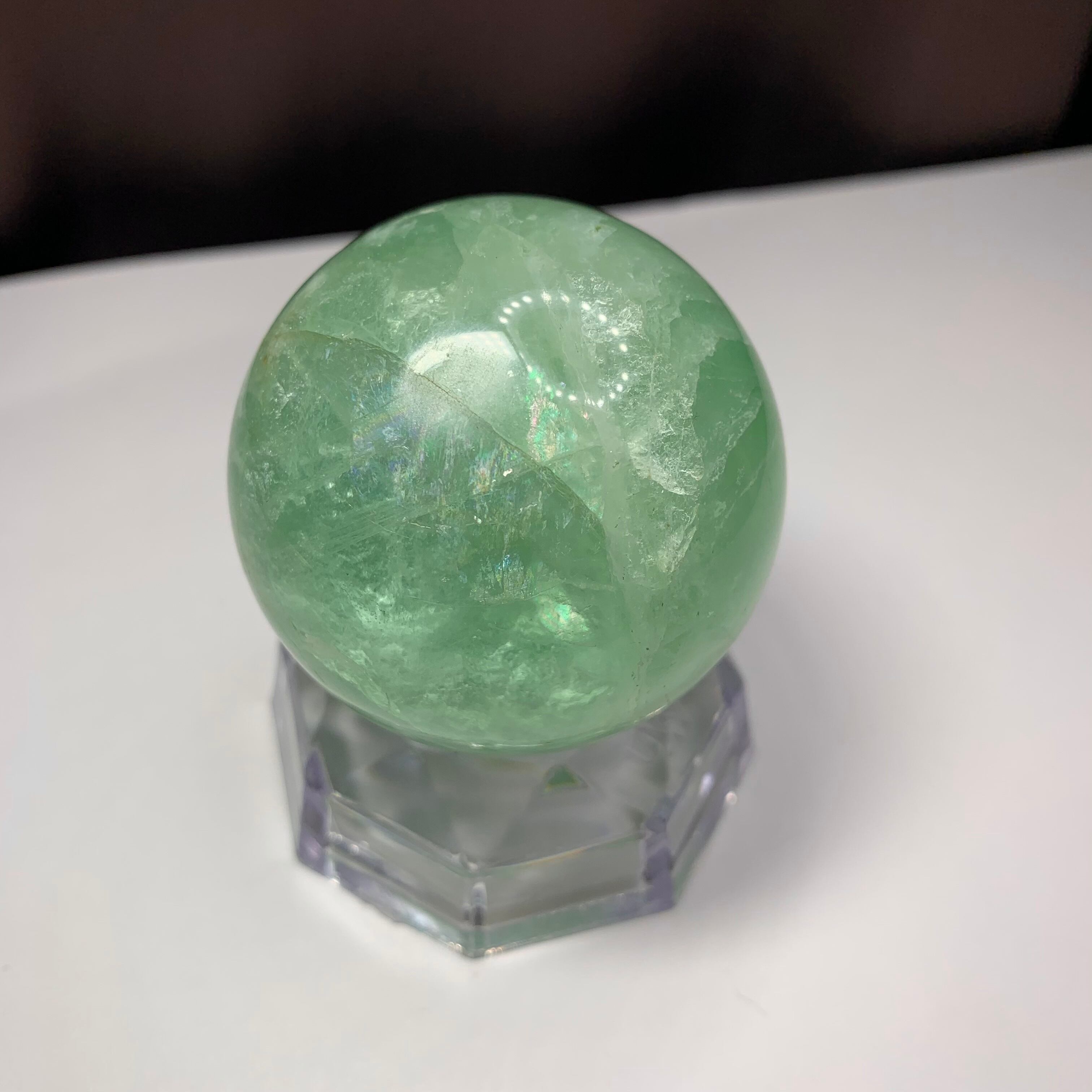 天然石 美麗品 ミントグリーンフローライトスフィア m02.メロンクリームソーダ色✩ミントグリーンフローライトスフィア