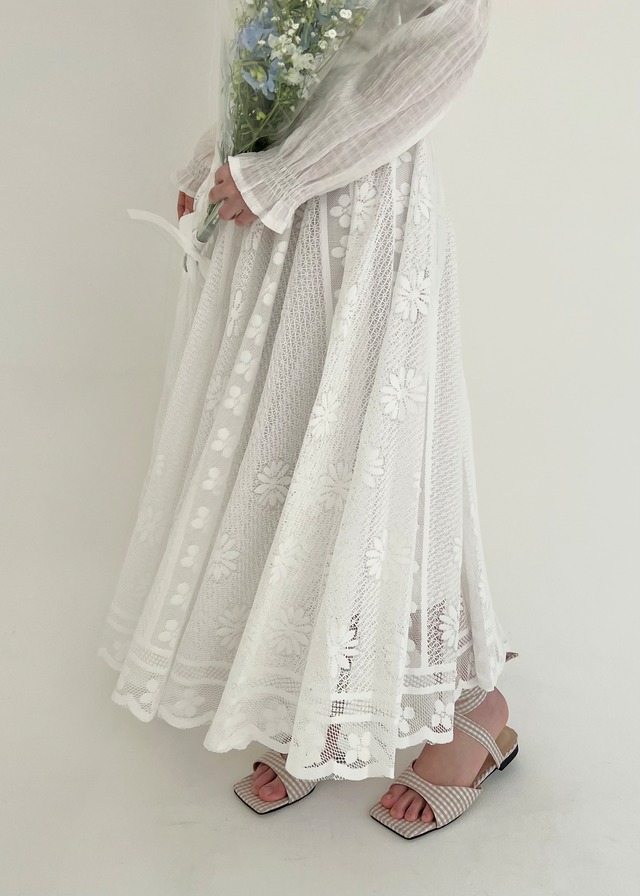 【NEW】flower lace tulle skirt