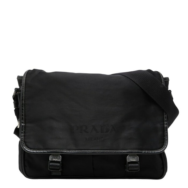 プラダ 三角ロゴプレート ショルダーバッグ メッセンジャーバッグ VA0768 ブラック ナイロン レザー レディース PRADA 【中古】
