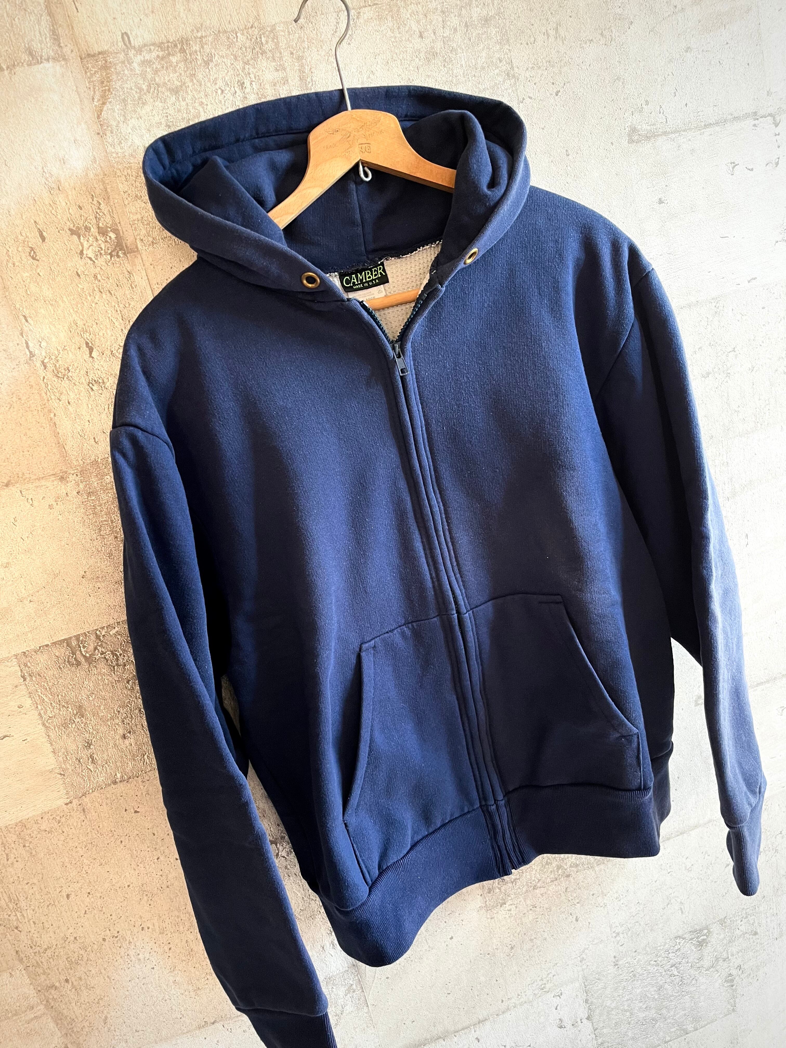 90s〜 MADE IN USA CAMBER W-FACE ZIP-UP SWEAT PARKA NAVY OLD