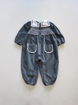 little cotton clothes  Holly Romper Velvet in Juniper