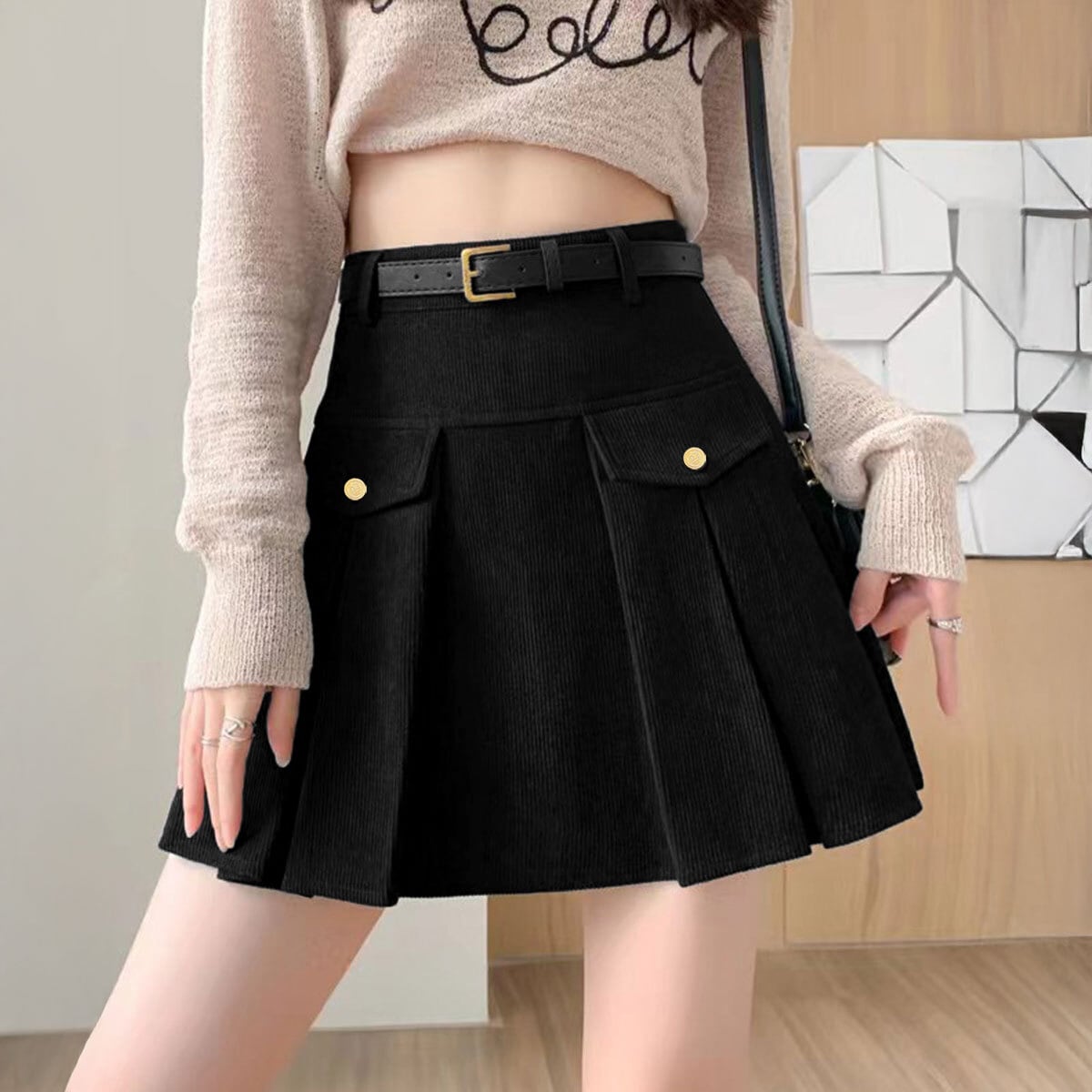 コーデュロイ ミニスカート レディース 秋冬 韓国 裏地付き 大人
