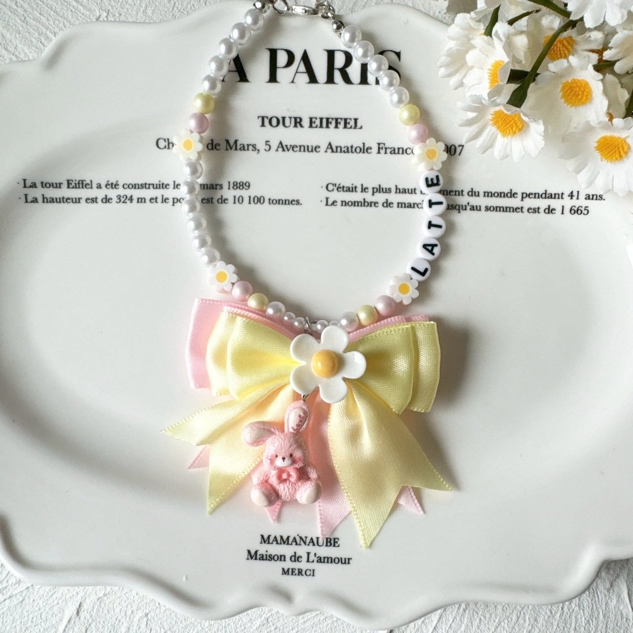 パステルのお花リボンお名前ネックレス