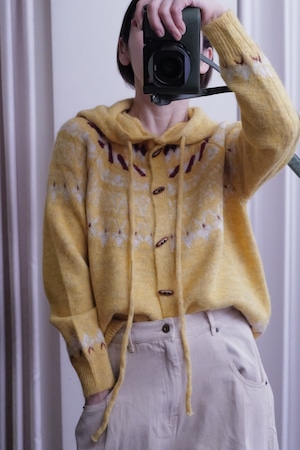 nordic knit hood cardigan  yellow