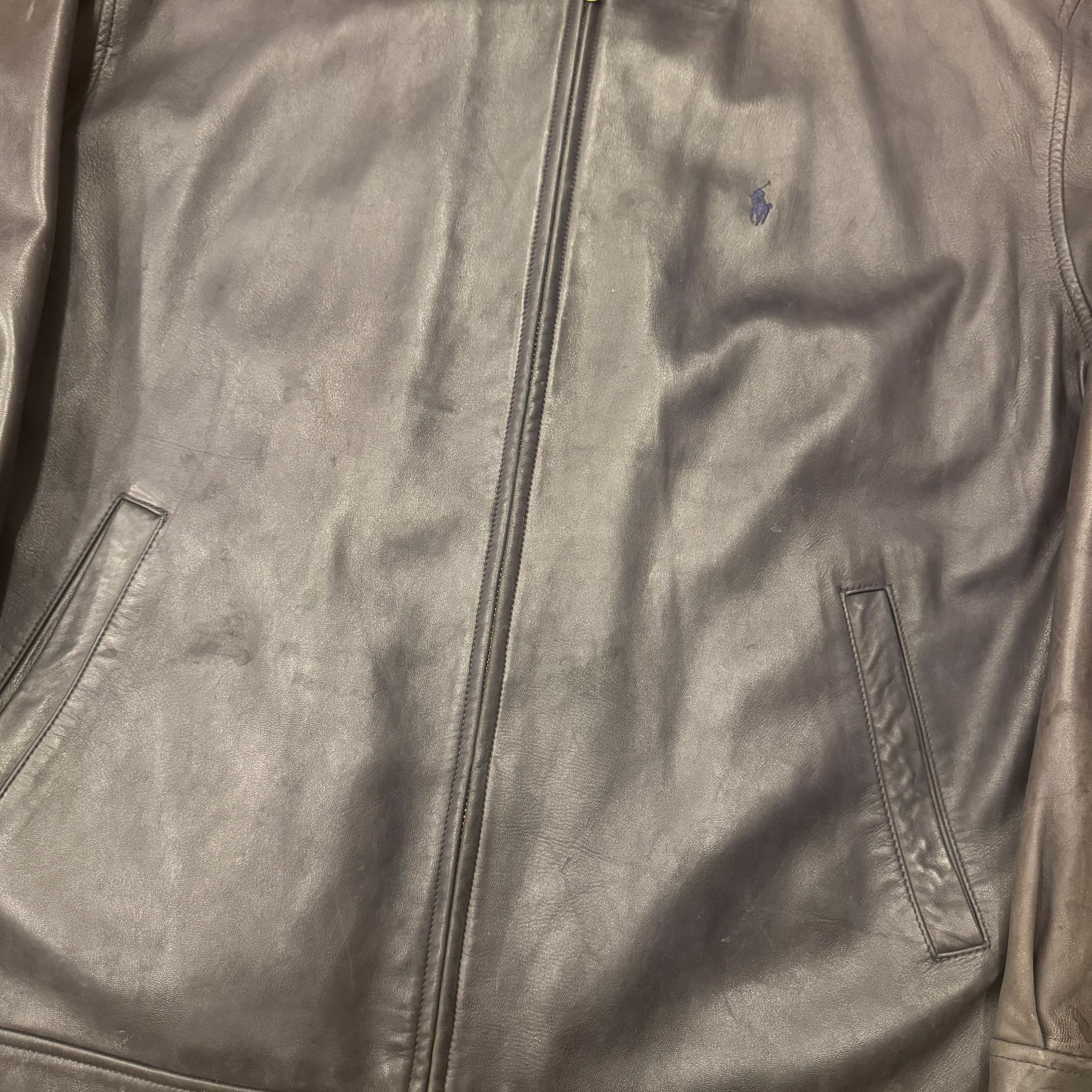 ブラック!!】90's Polo by Ralph Lauren Lamb Leather Swing Top