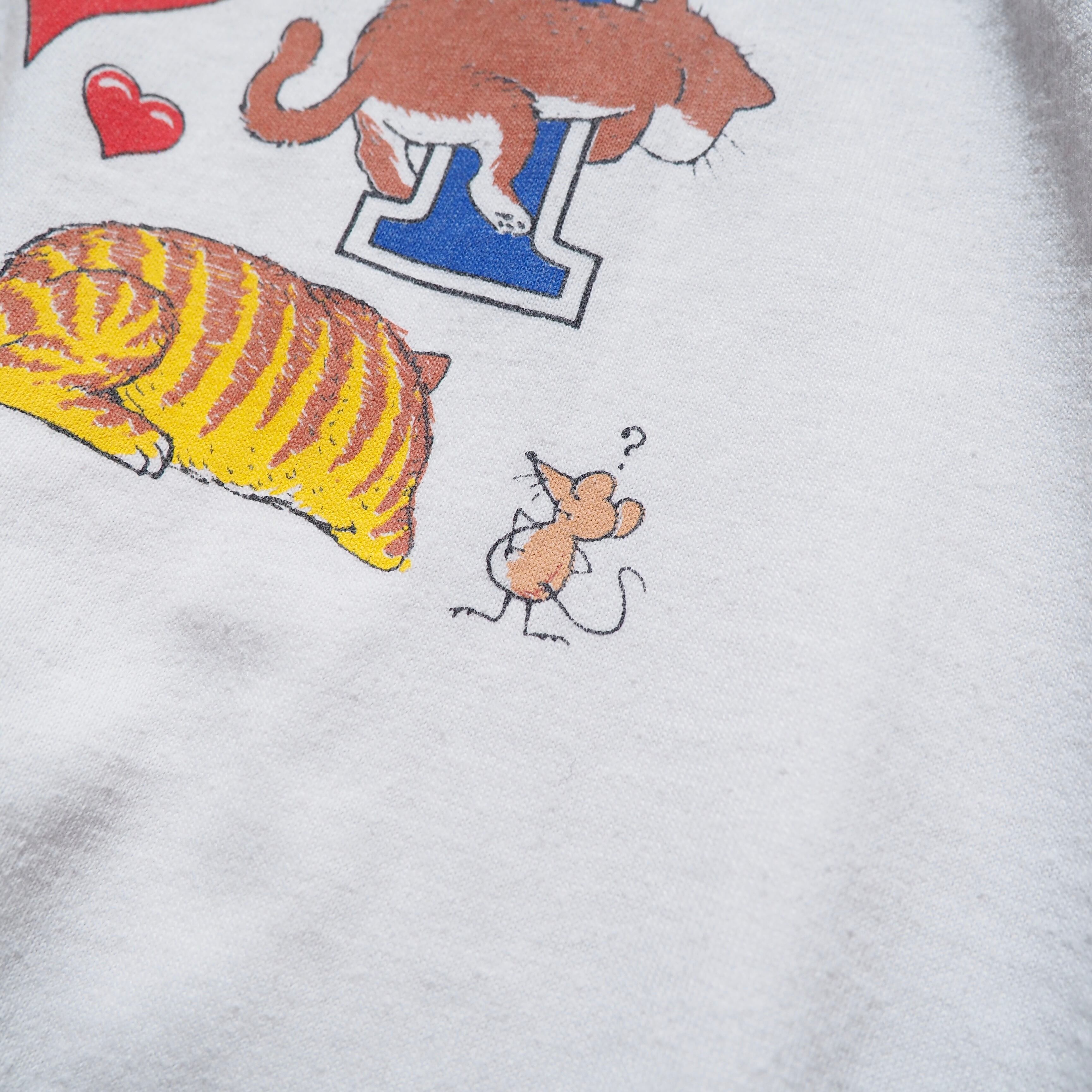 1990s ” I love cats ” printed vintage ss white Tee
