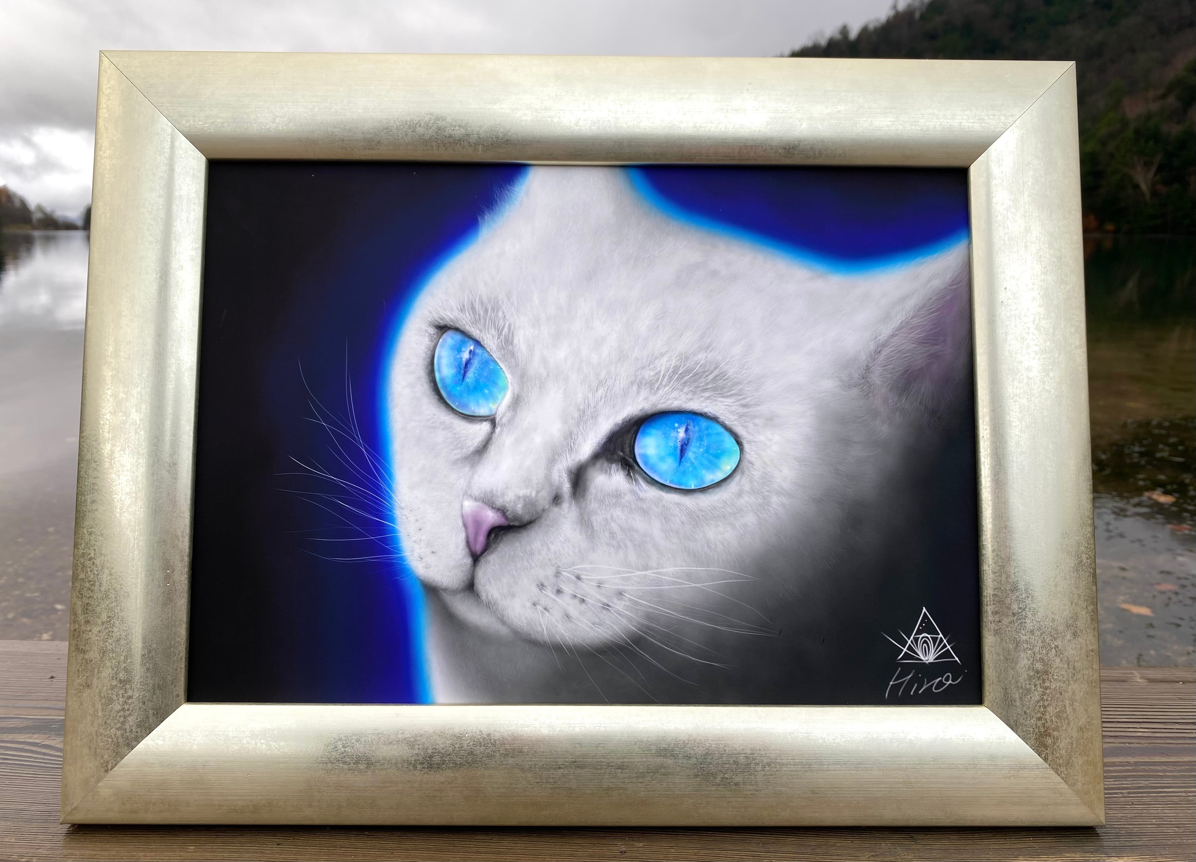 絵画 。壁掛け絵手描き【猫たちは銀河にかわいい星を入れている】 シリウスの猫〜真我に繋がる銀河の瞳〜 絵画 。壁掛け絵手描き【猫たち