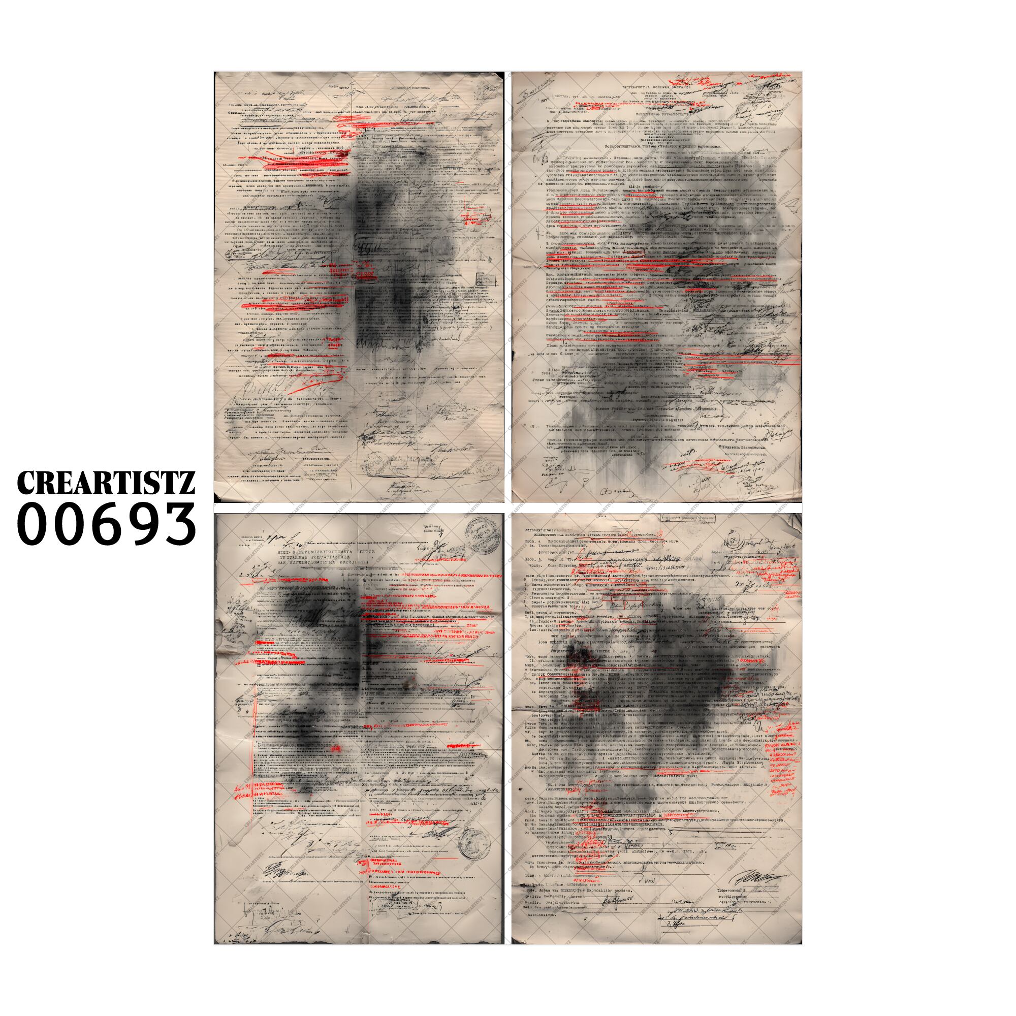 00693 背景 コラージュ素材 オリジナル 12枚セット (4種類×3枚) ペーパー/ステッカー CREARTISTZ