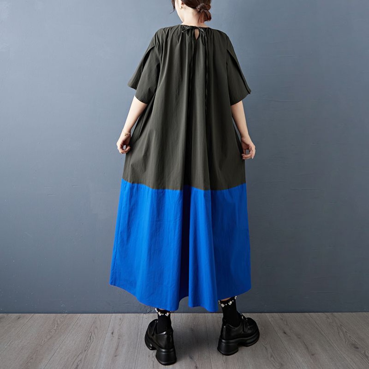 バイカラー ワイドライン ワンピース 30252