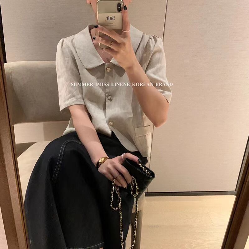 カラーパールボタンシャツ サマースタイルスリーブソリッド ポケットルーズ半袖トップス ショート ハーフスリーブ 夏物 真珠 ソリッドカラー ビッグFスモールZ韓国71715935893