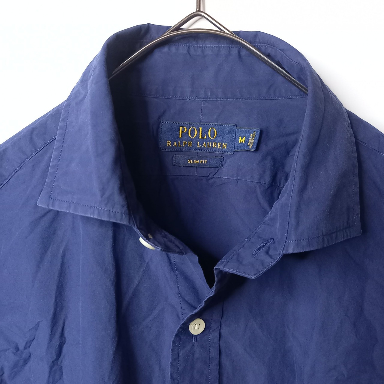 ポロラルフローレン　コットンシャツ　スリムフィット　刺繍ロゴ　ネイビー　M