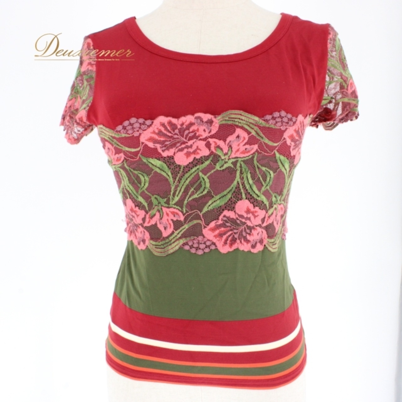 社交ダンス 衣装 スタンダード トップス レッスンウェア SAVE THE QUEEN 赤 緑 白 ホワイト系 グリーン系 レッド系 オレンジ系 ピンク系 花柄 レース 素材 イタリア製 女性用 トップス 伸縮性 使用 バリエーション ヴィンテージ カジュアル おしゃれ デイリー トレーニング プラクティス コスチューム 複数カラー