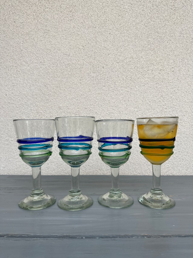Mexican blue green デザイン手吹きグラス