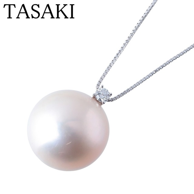タサキ マベパール ダイヤ ネックレス 大珠 19.7mm 0.16ct 50cm K18WG  