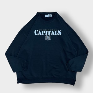 NHL カナダ製 ワシントン・キャピタルズ Washington Capitals スウェットシャツ トレーナー XXL ビッグシルエット ロゴ プリント クルーネック 黒 アイスホッケー プロチーム SWEATSHIRTS US古着