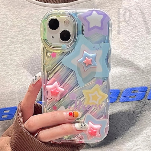 【240415B】カラフル 3D スター 流れ星  iphonケース スマホケース カバー