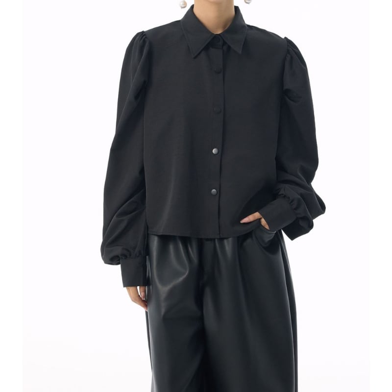 シャツカラー 長袖 ヒップ丈 ブラウス 2color BL0564