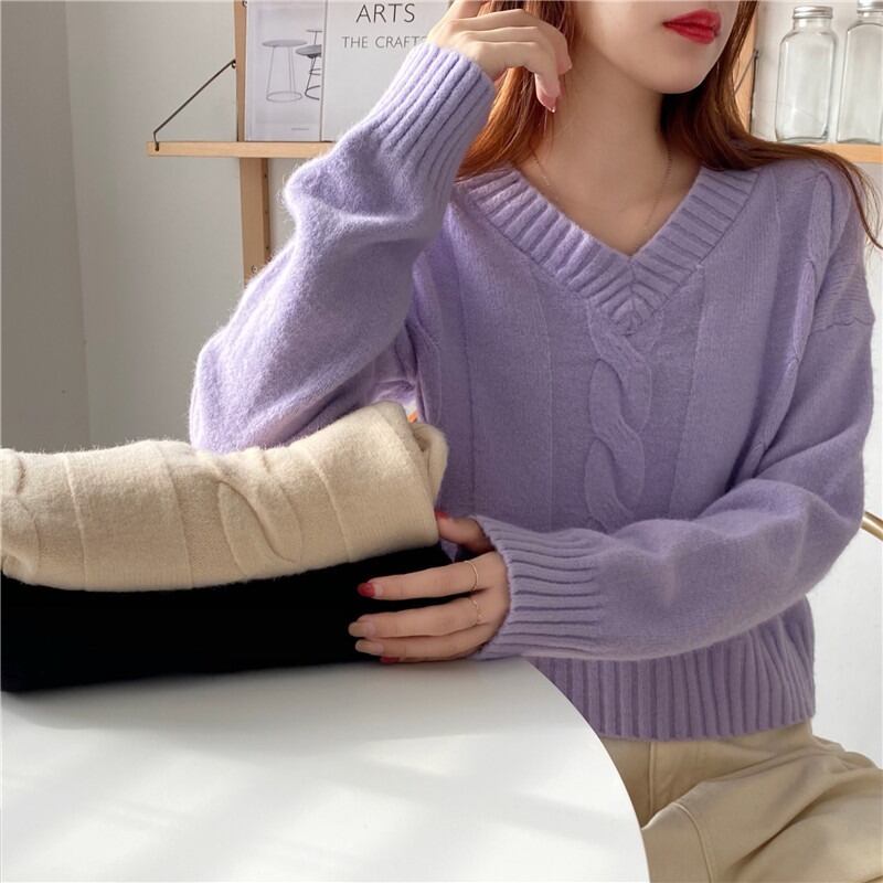 ニットセーター レディーススプリングオータムスタイルVネックショートプルオーバー 長袖スリーブトップス ロング 春物 秋物 1号婦人93800676965