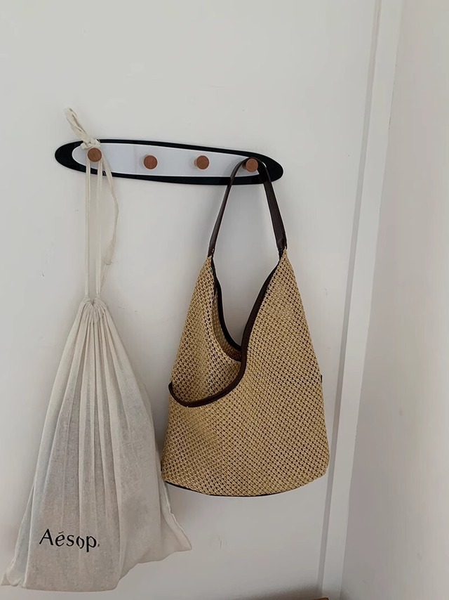 <2カラー>バッグ トートバッグ ストローバッグ バイカラー シンプル 大人可愛い