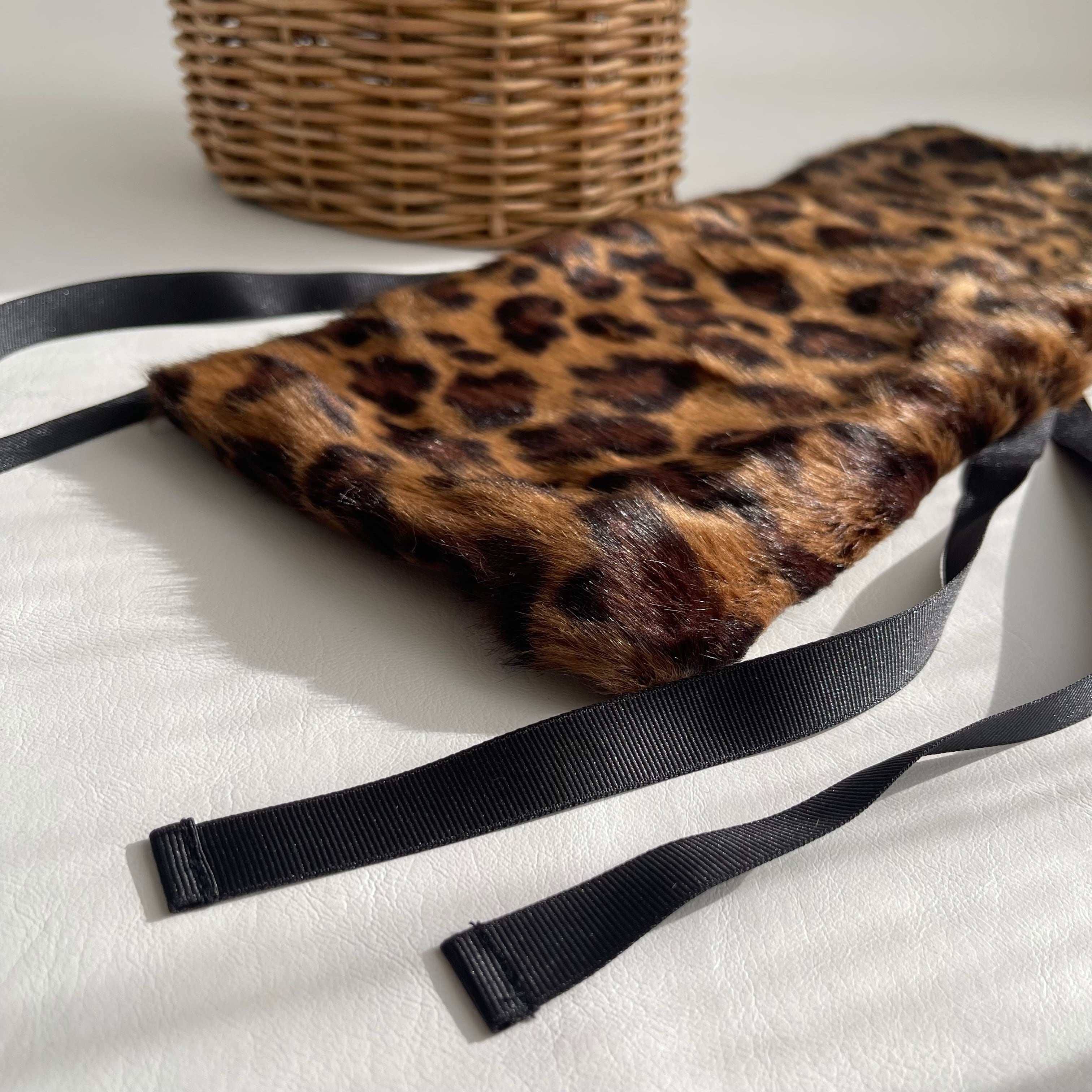 紅籐かごバッグ / Benito Kago Bag ＆ Leopard fur Brown Mix | meong blue