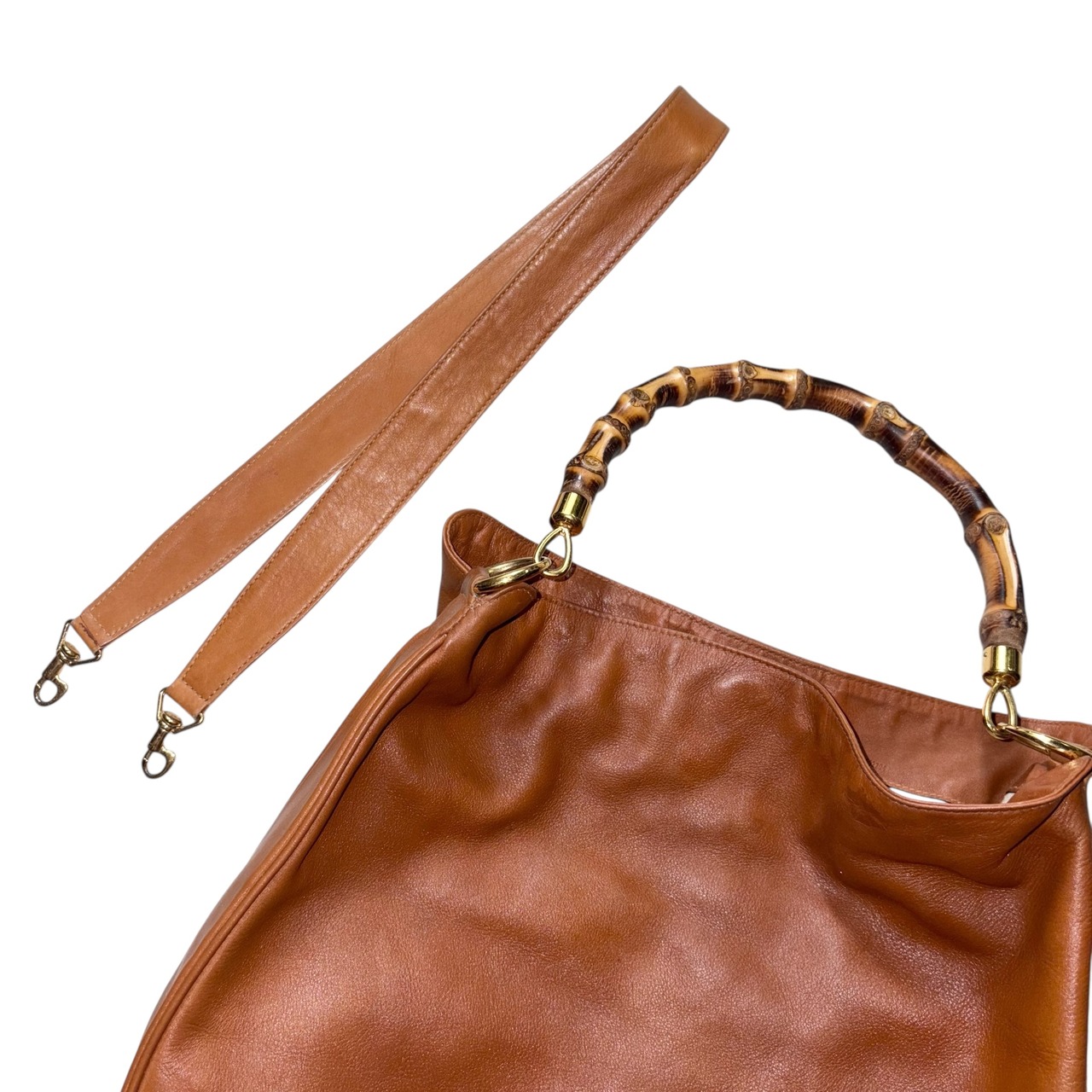 vintage GUCCI brown leather 2way bag “Bamboo”