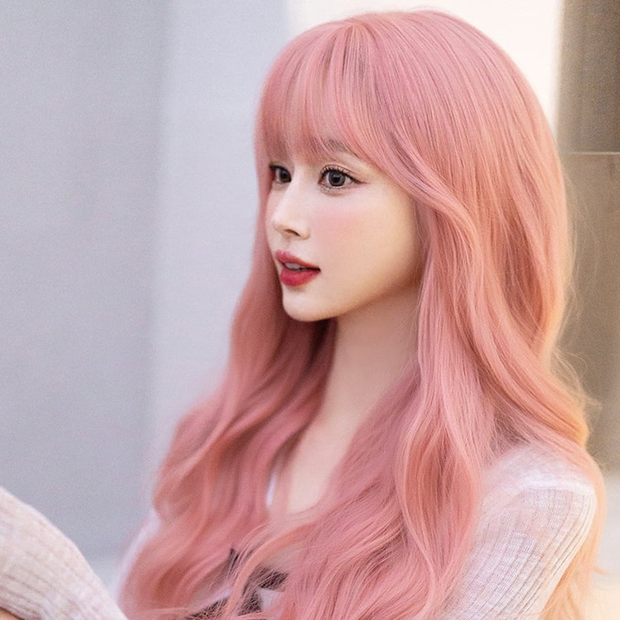 ウイッグ かつら ネット ミディアムウェーブ パウダーオレンジ 約62cm