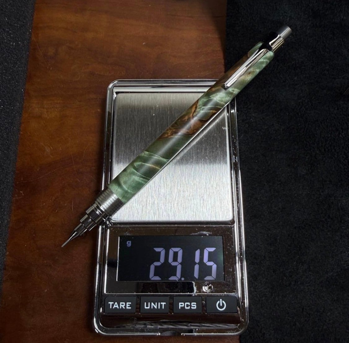 262栃トラ杢スタビ 木製シャーペン 超低重心溝付き ステンレス | handwood