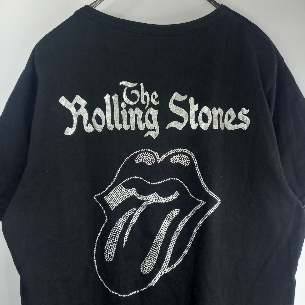 ローリングストーンズ　Vネック　ポケット　カットソー　半袖　刺繍　黒　M