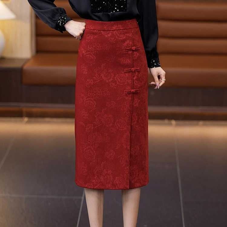 チャイナディテール　ジャカードミディスカート　YS00101