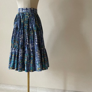 50s Vintage Print pattern Tiered Skirt M T102