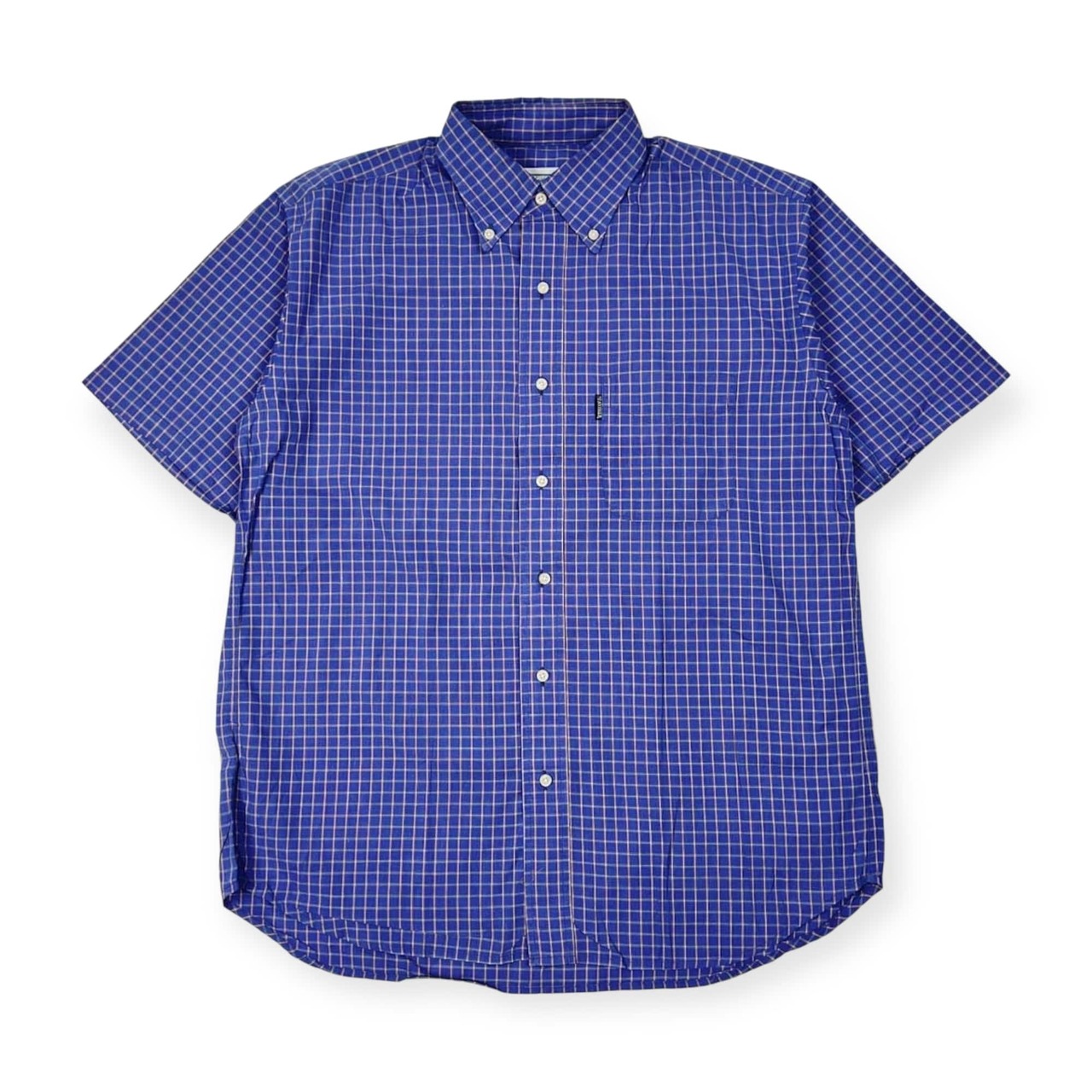 NEWYORKER ニューヨーカー チェック BD ボタンダウン 半袖シャツ M/ブルー系 メンズ