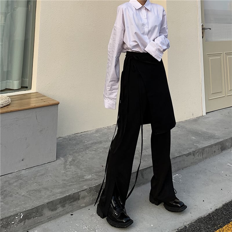 Shanbenシリーズ ズボン スカート かっこいい 個性的 デザイン性有り ブラック 黒い 合わせやすい Elegant