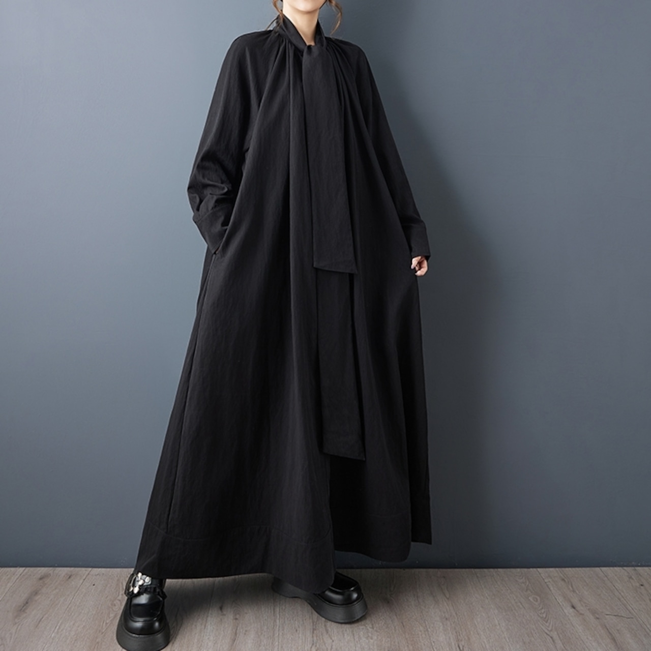 ロングリボン ドレープ ワンピース 60041