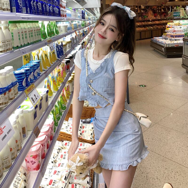 スタンダードショートウェストハイウェストスカート サマー レトロ ストリート 夏物 ガールズファッション99538015398