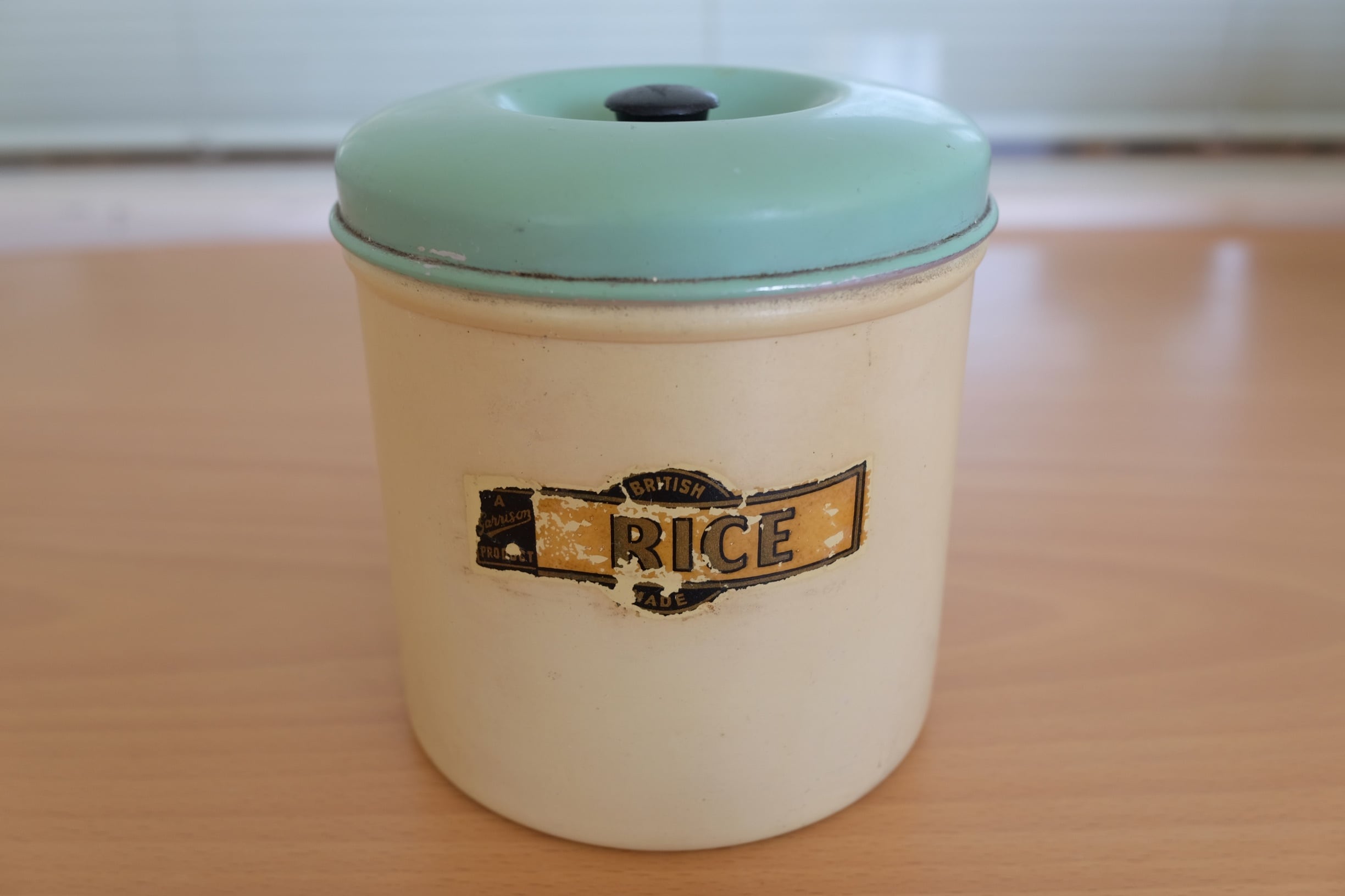 英国　キッチン用品の名品　garrison社のキャニスター  RICE缶　スカイブルー色