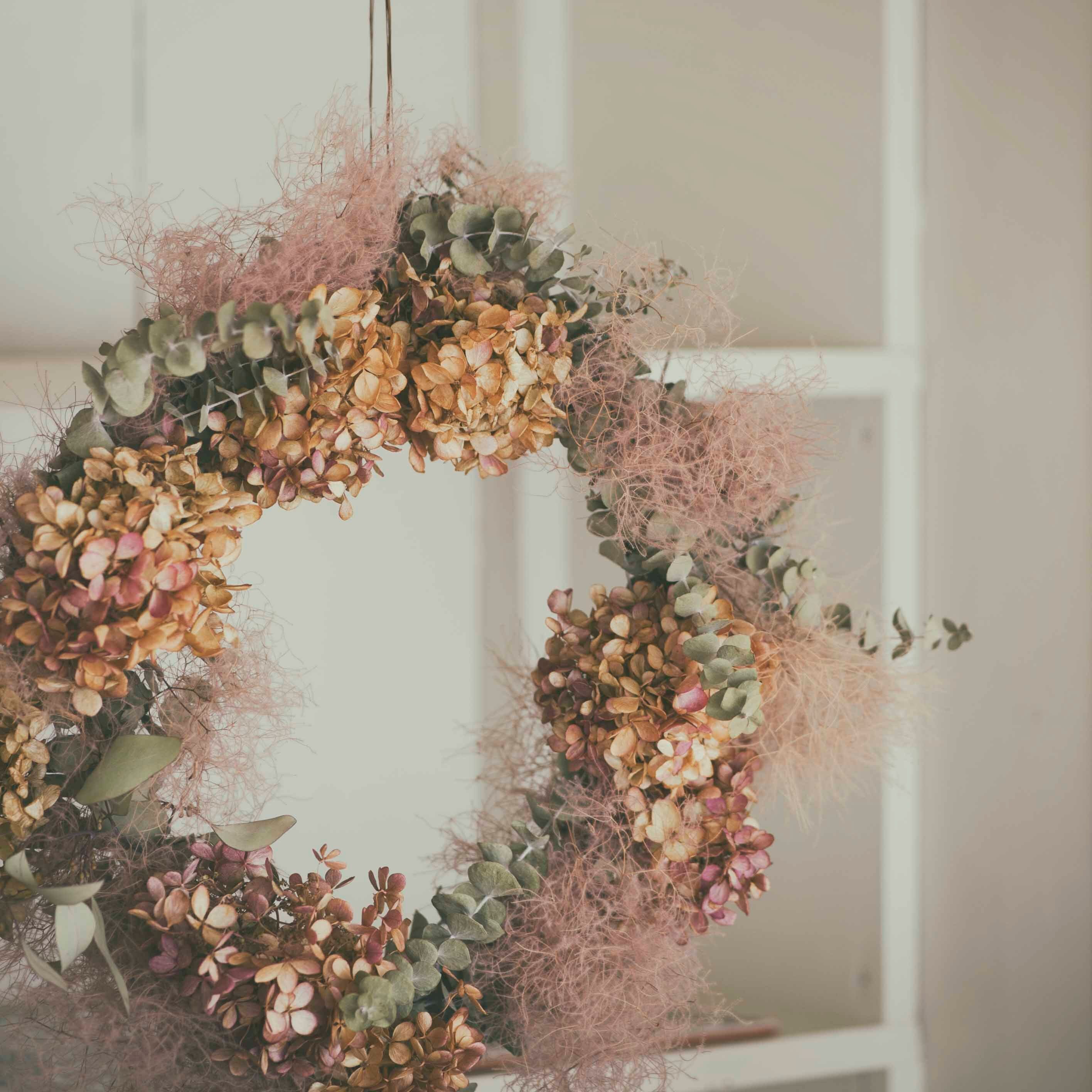 ドライフラワー リース スモークピンク Dry Flower Wreath smork pink